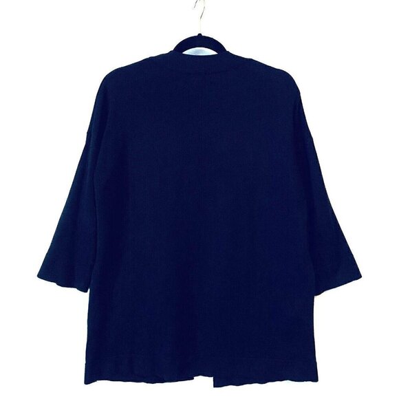 Zara Knit Cardigan Sweater Womens Medium Navy Blue Open Front 3/4 Sleeve Classic - Picture 3 of 7